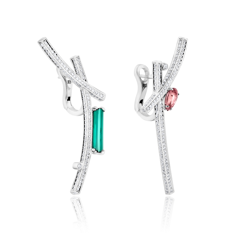 Серьги из белого золота с турмалинами 3.25 ct и бриллиантами, арт ...