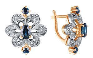 Серьги из красного золота с бриллиантами и сапфирами
