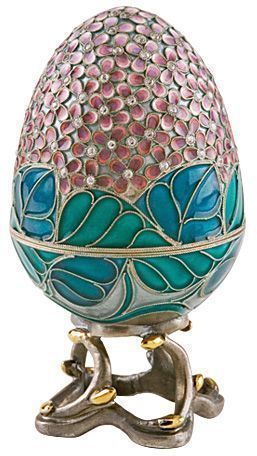 Яйцо-шкатулка «Сирень» из серебра с ювелирным стеклом
