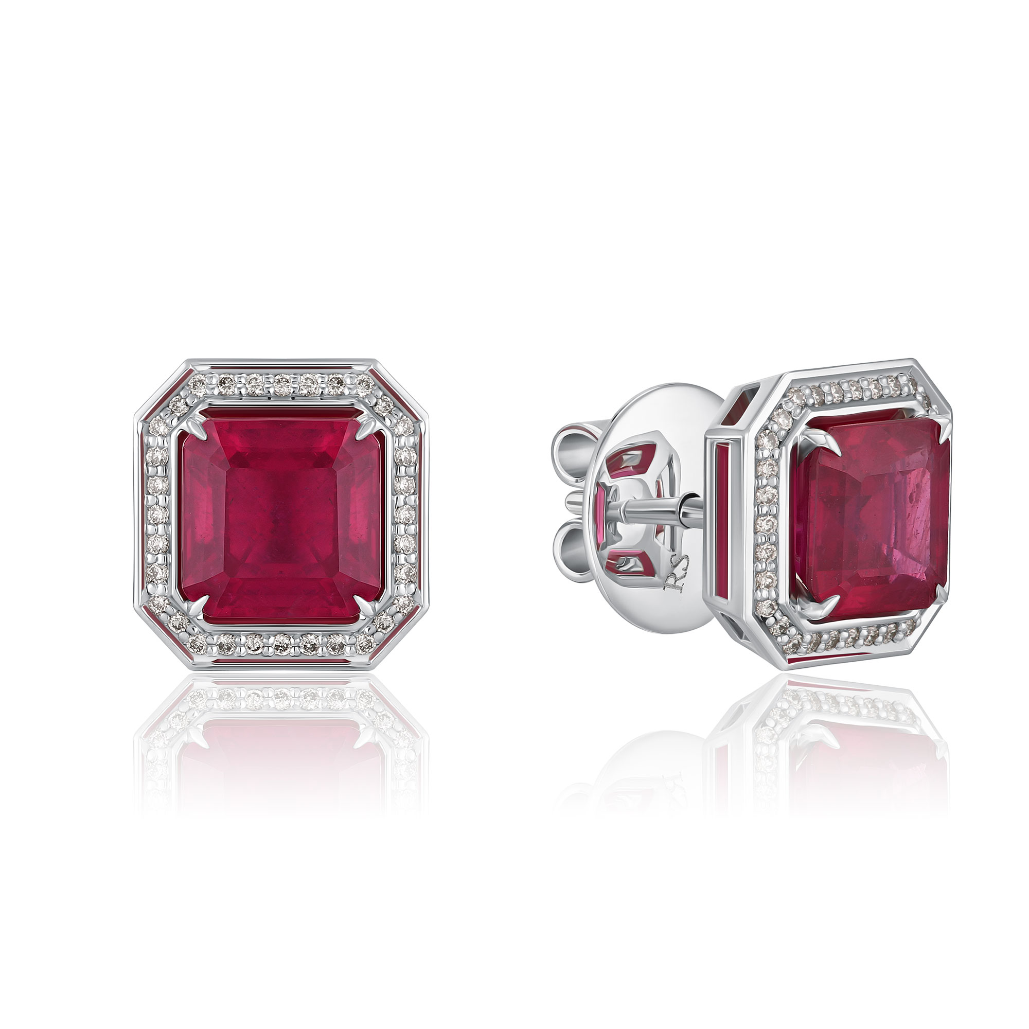 Пусеты из белого золота с бриллиантами и рубинами 4.72 ct