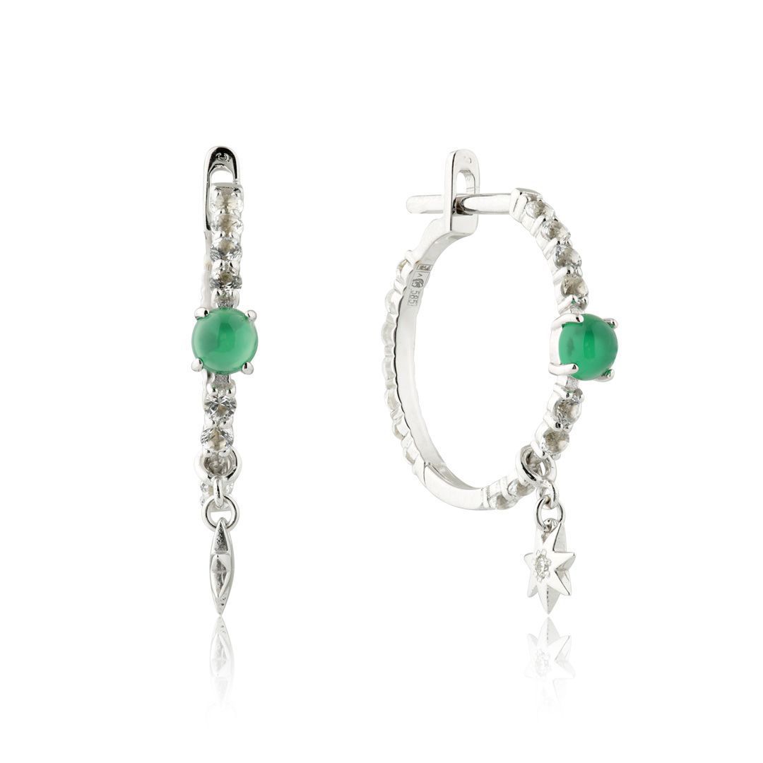 Серьги из белого золота с топазами, хризопразами и бриллиантами, арт ...