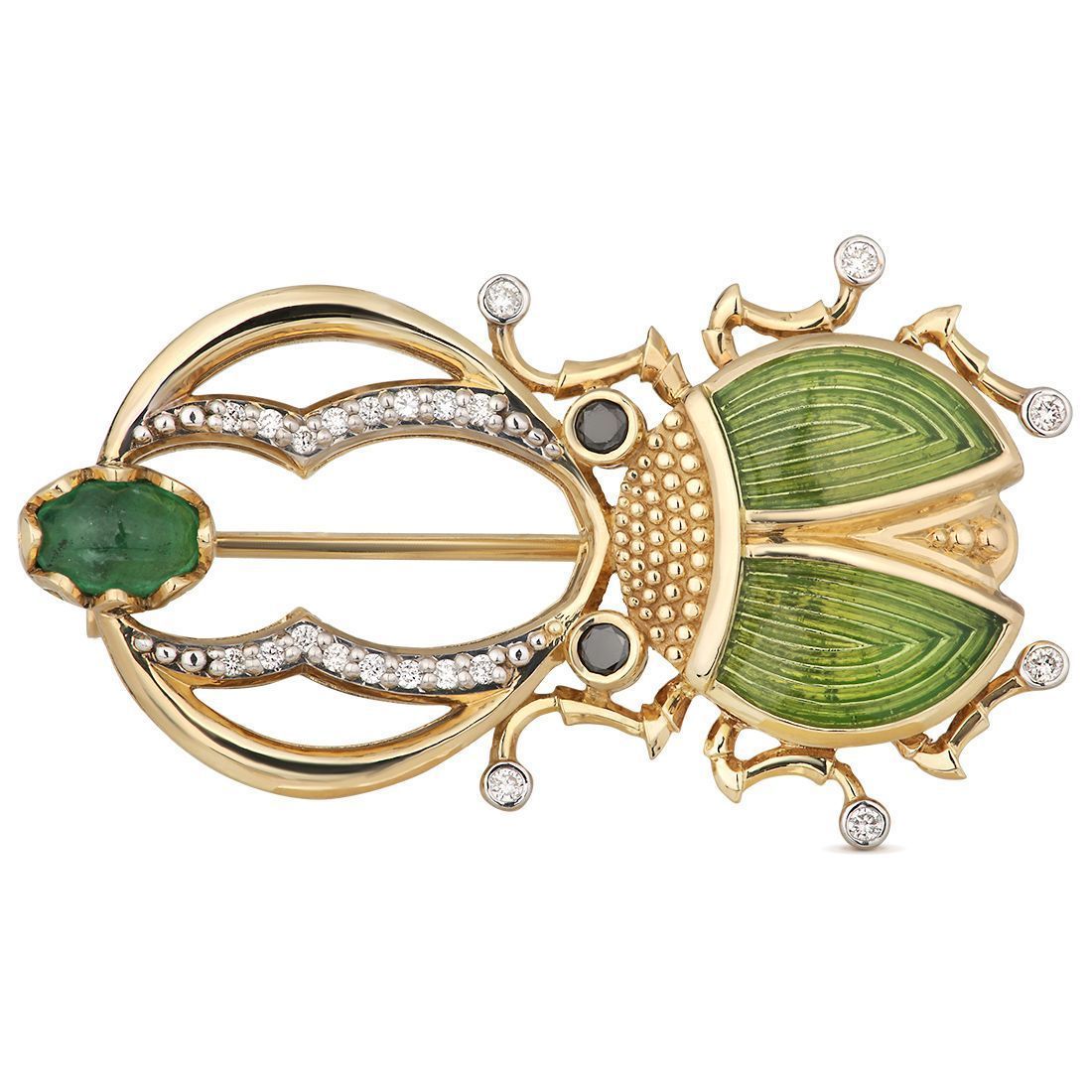 Брошь из желтого золота с изумрудом и бриллиантами