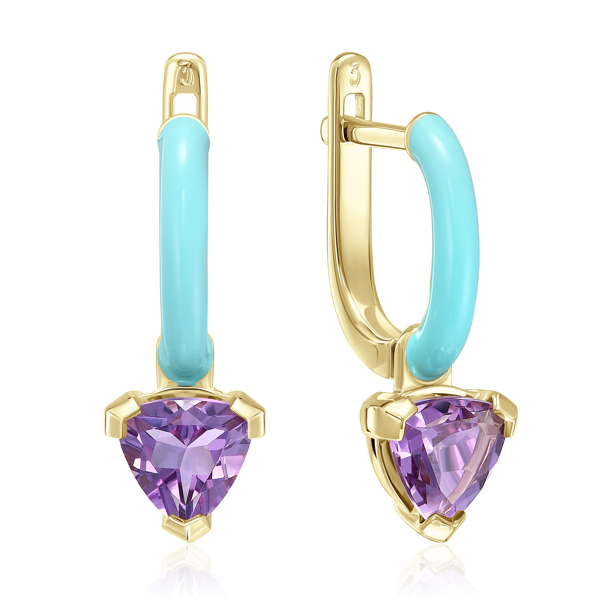 Серьги из желтого золота с аметистами