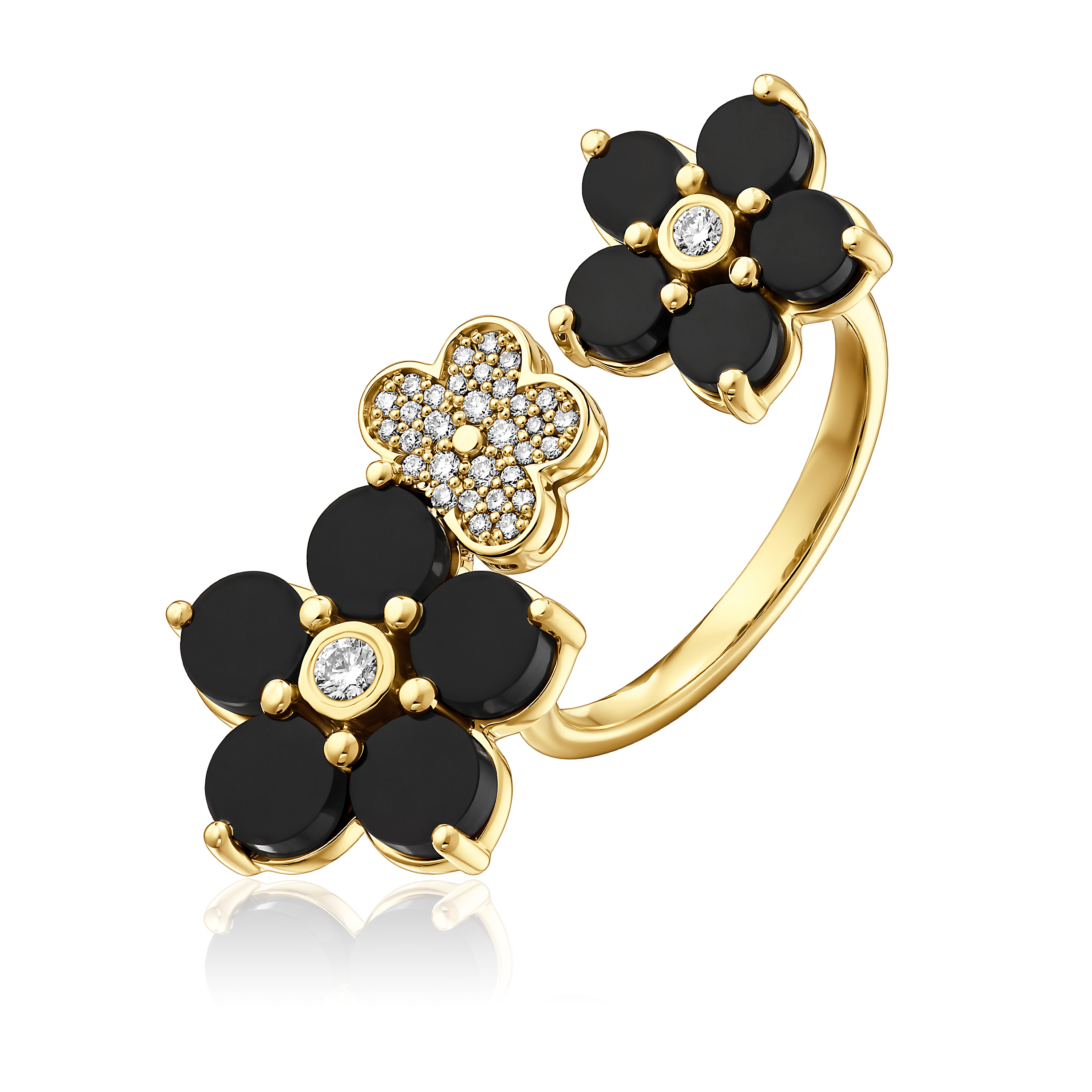 Кольцо из желтого золота с ониксом и бриллиантами