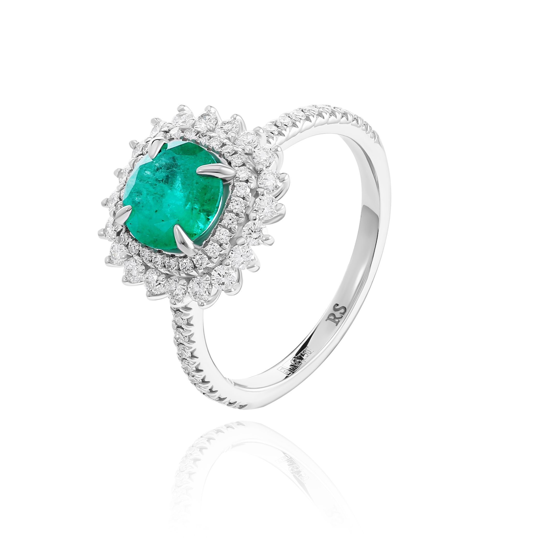 Кольцо из белого золота с бриллиантами и изумрудом 1.29 ct