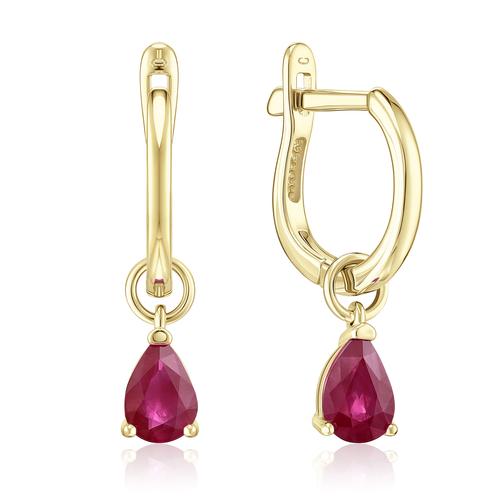 Серьги из желтого золота с рубинами