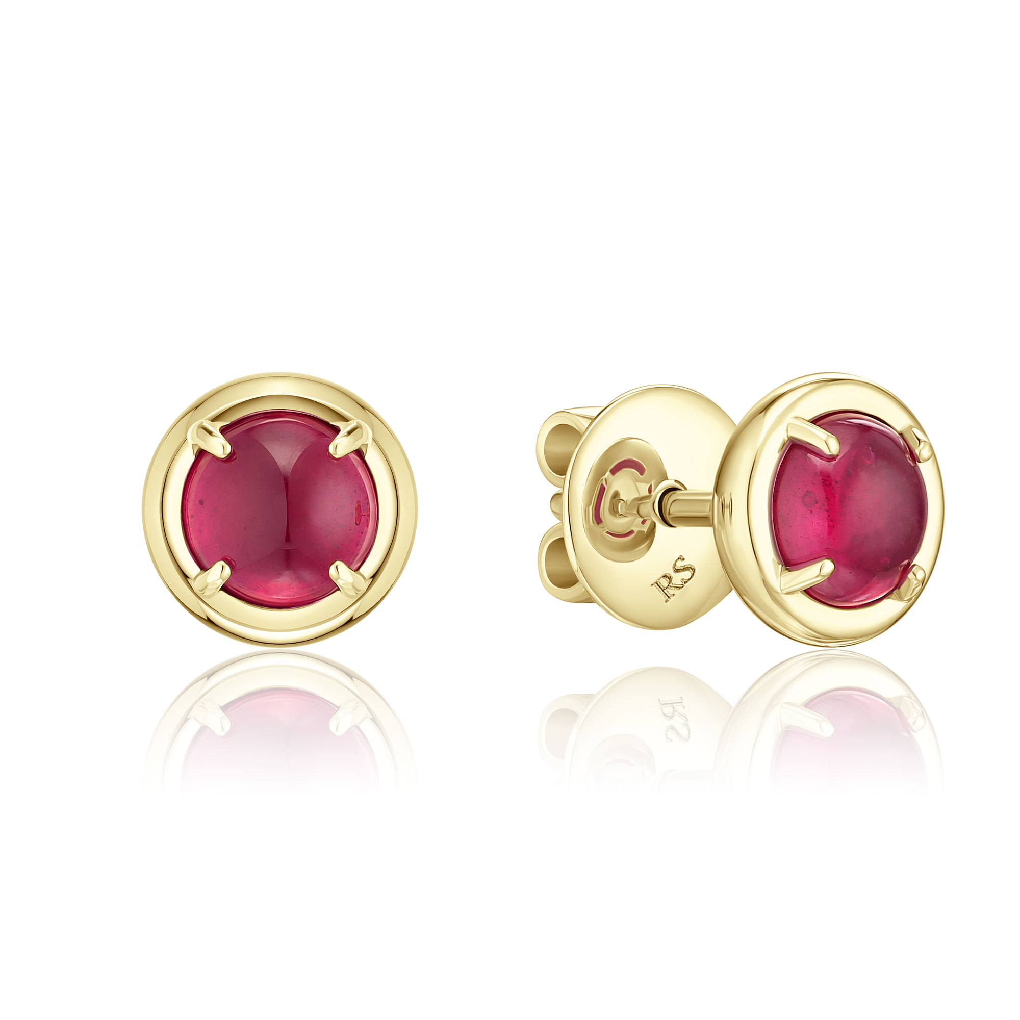 Пусеты из желтого золота с рубинами