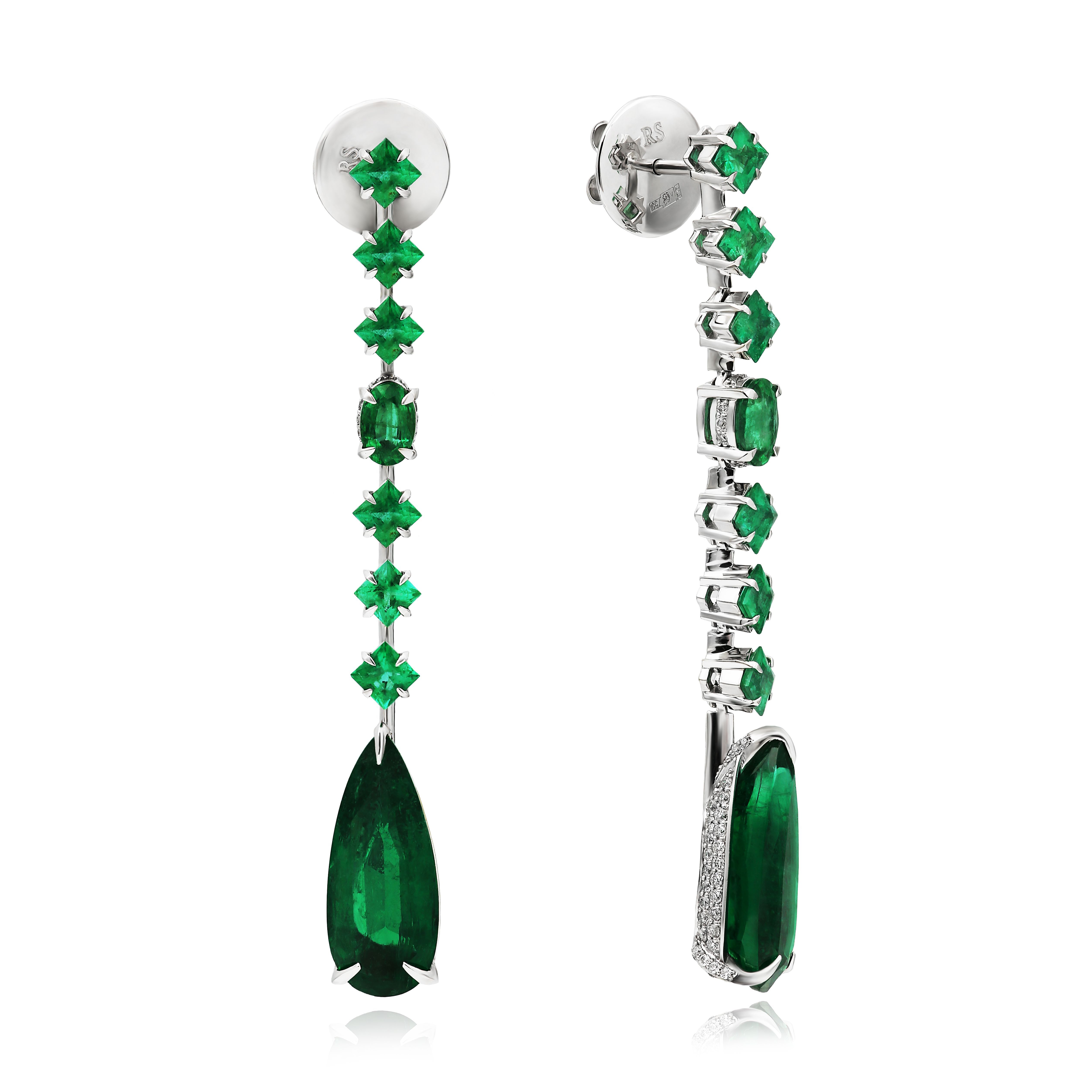 Серьги из белого золота с изумрудами 10.28 ct и бриллиантами