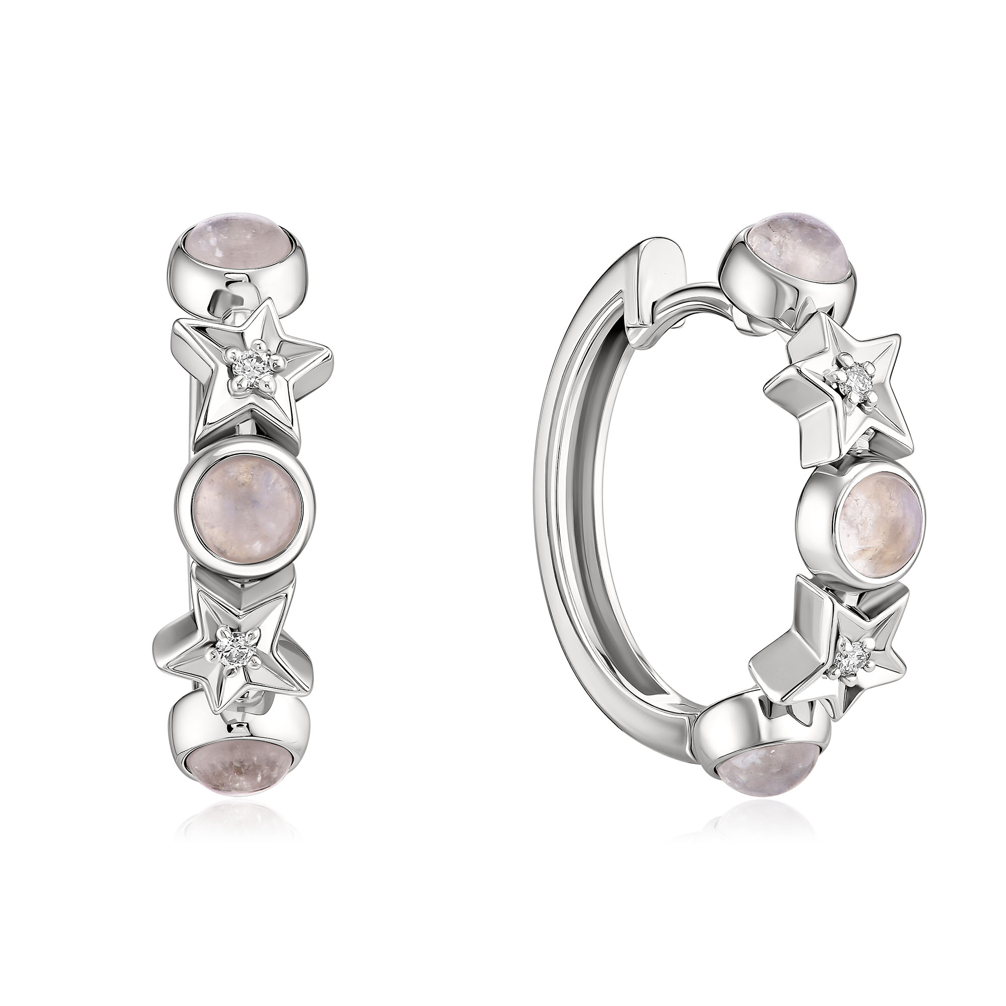 Серьги из белого золота с лунным камнем и бриллиантами