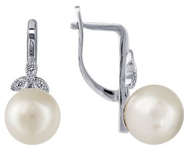 Серьги из белого золота с бриллиантами и жемчугом