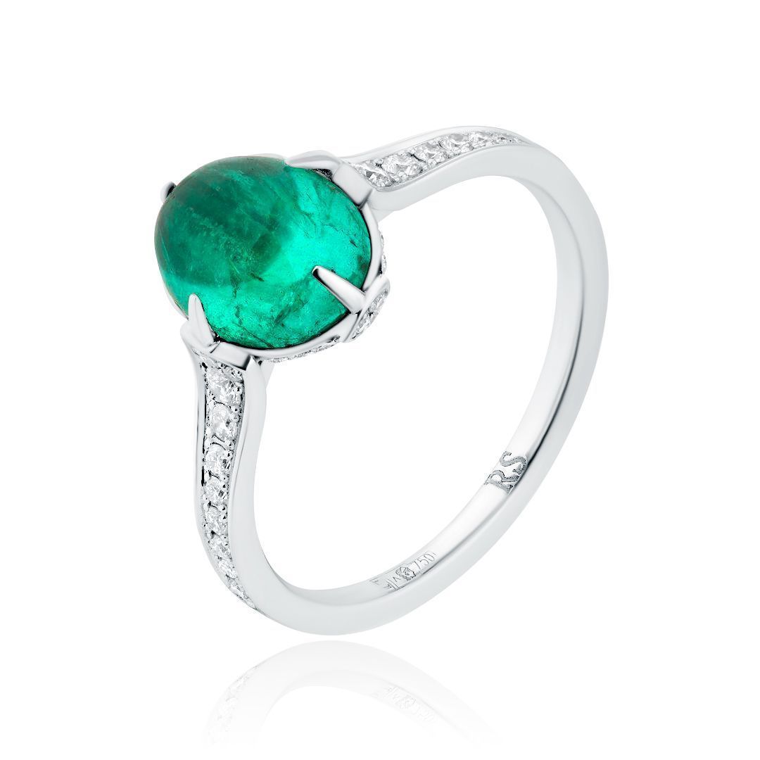 Кольцо из белого золота с изумрудом 1.97 ct и бриллиантами