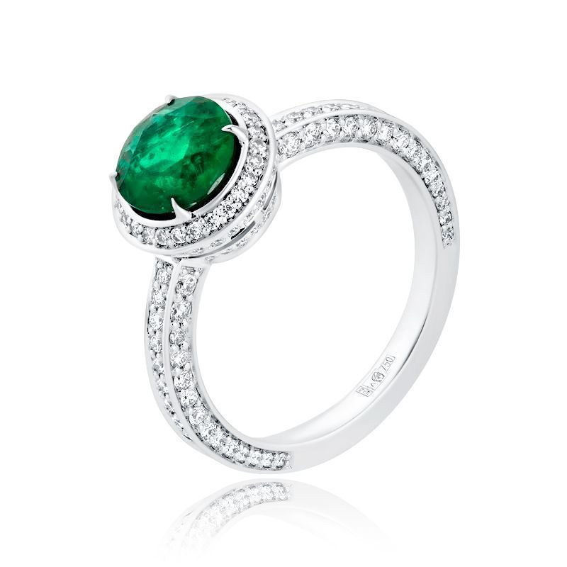 Кольцо из белого золота с изумрудом 1.5 ct и бриллиантами