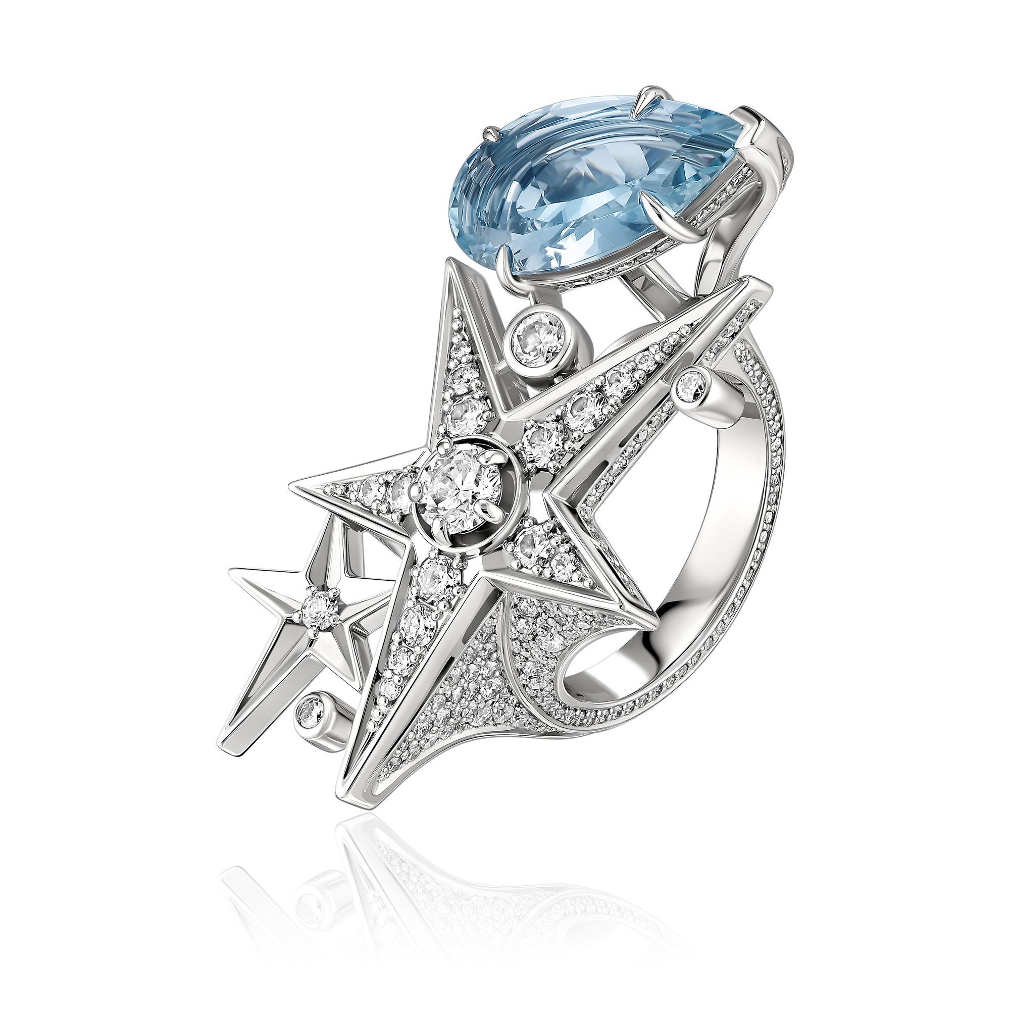 Кольцо из белого золота с аквамарином 4.12 ct и бриллиантами