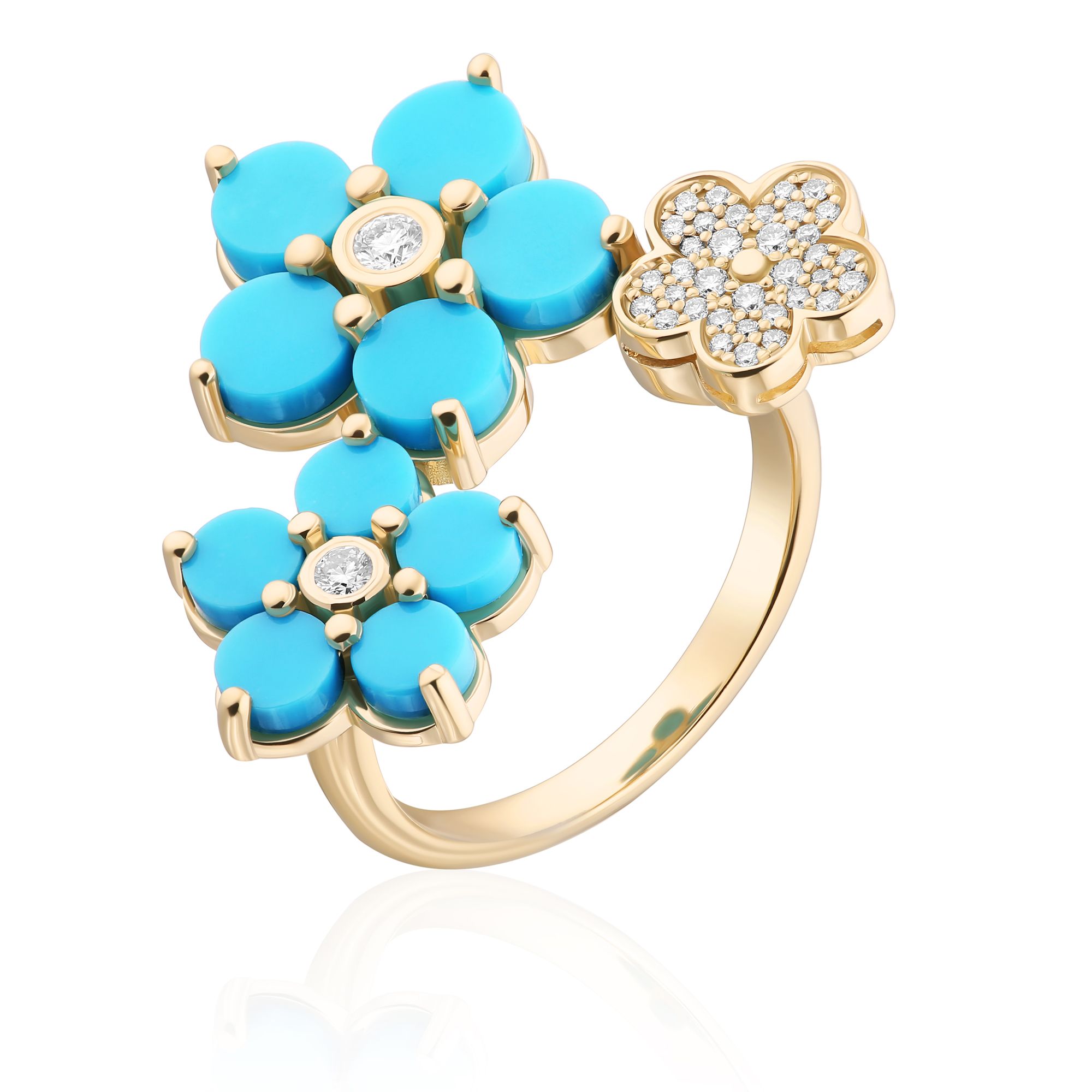 Кольцо из желтого золота с бирюзой и бриллиантами