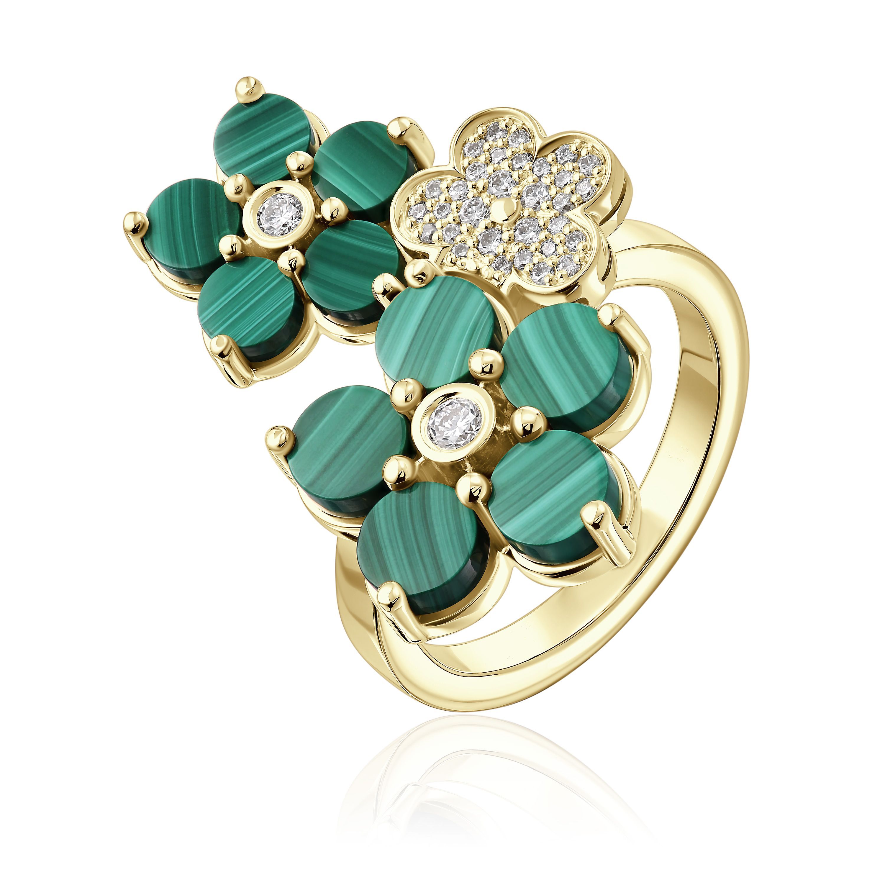 Кольцо из желтого золота с малахитом и бриллиантами