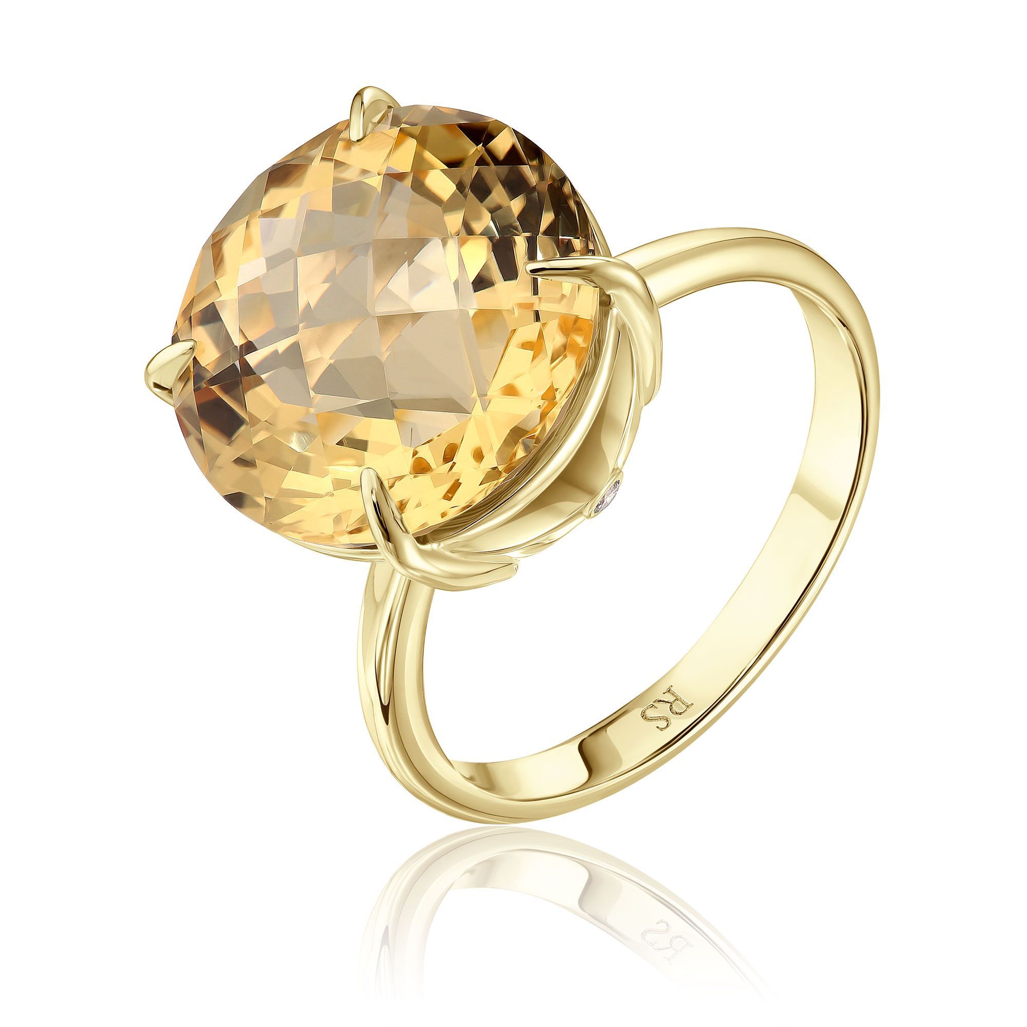 Кольцо из желтого золота с цитрином и бриллиантом