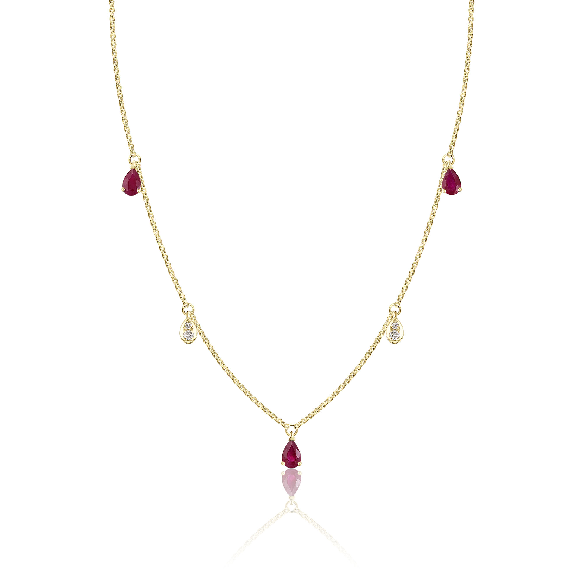 Колье из желтого золота с бриллиантами и рубинами