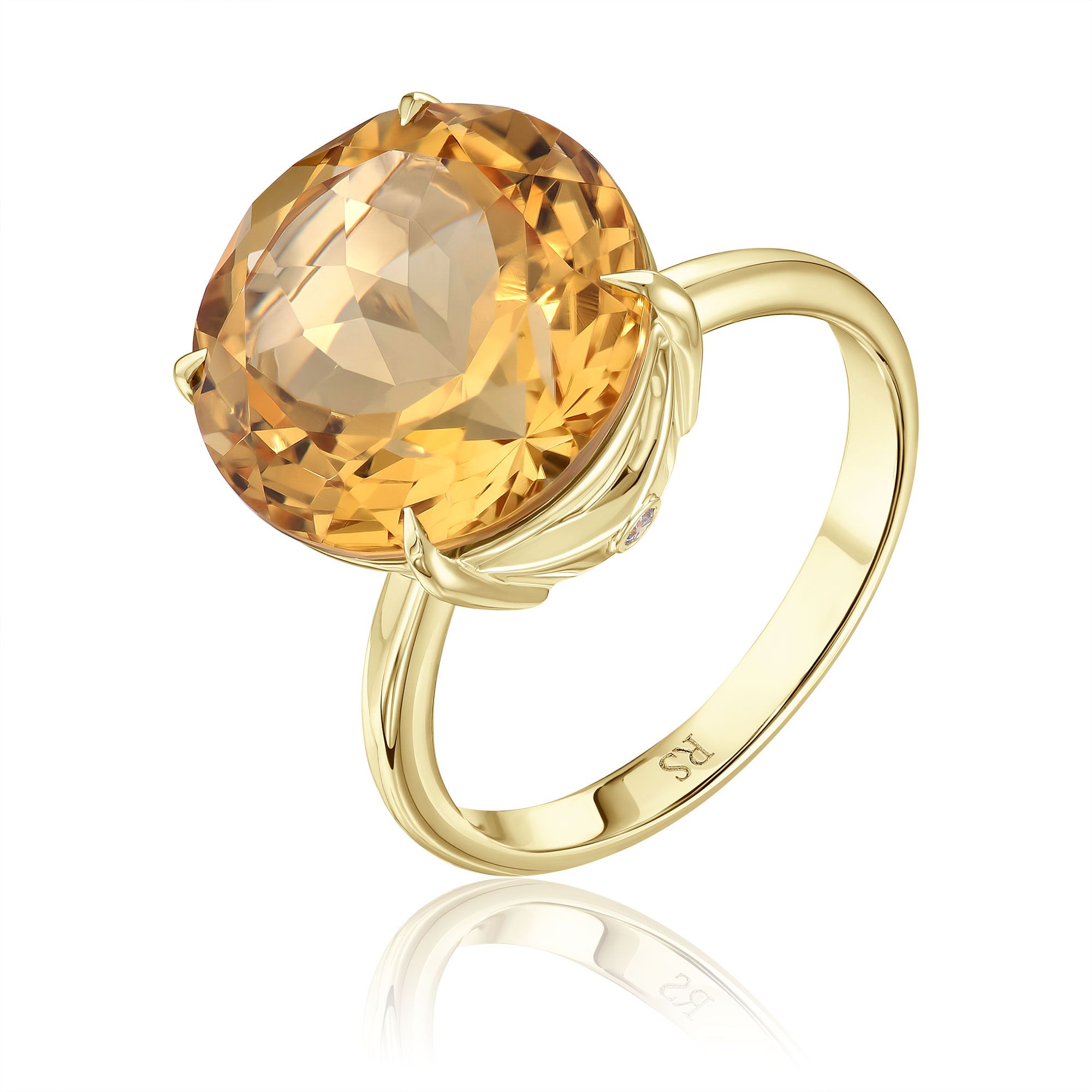 Кольцо из желтого золота с бриллиантом и цитрином