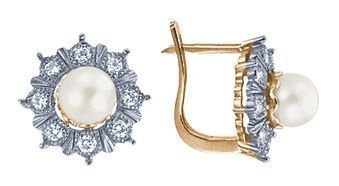 Серьги из красного золота с жемчугом и бриллиантами