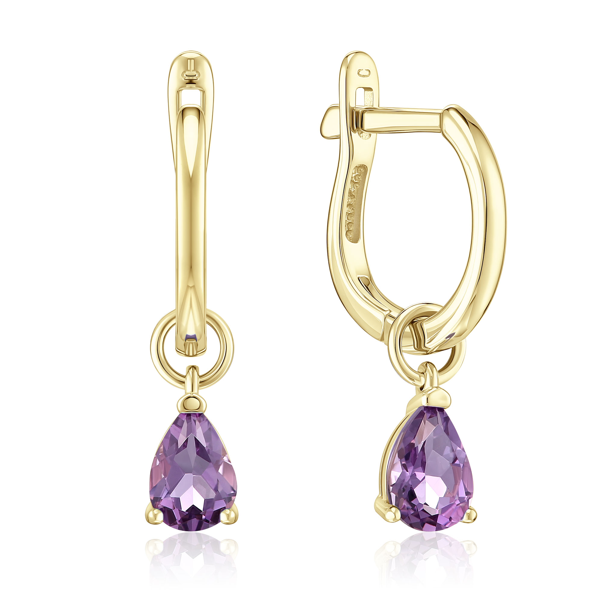 Серьги из желтого золота с аметистами