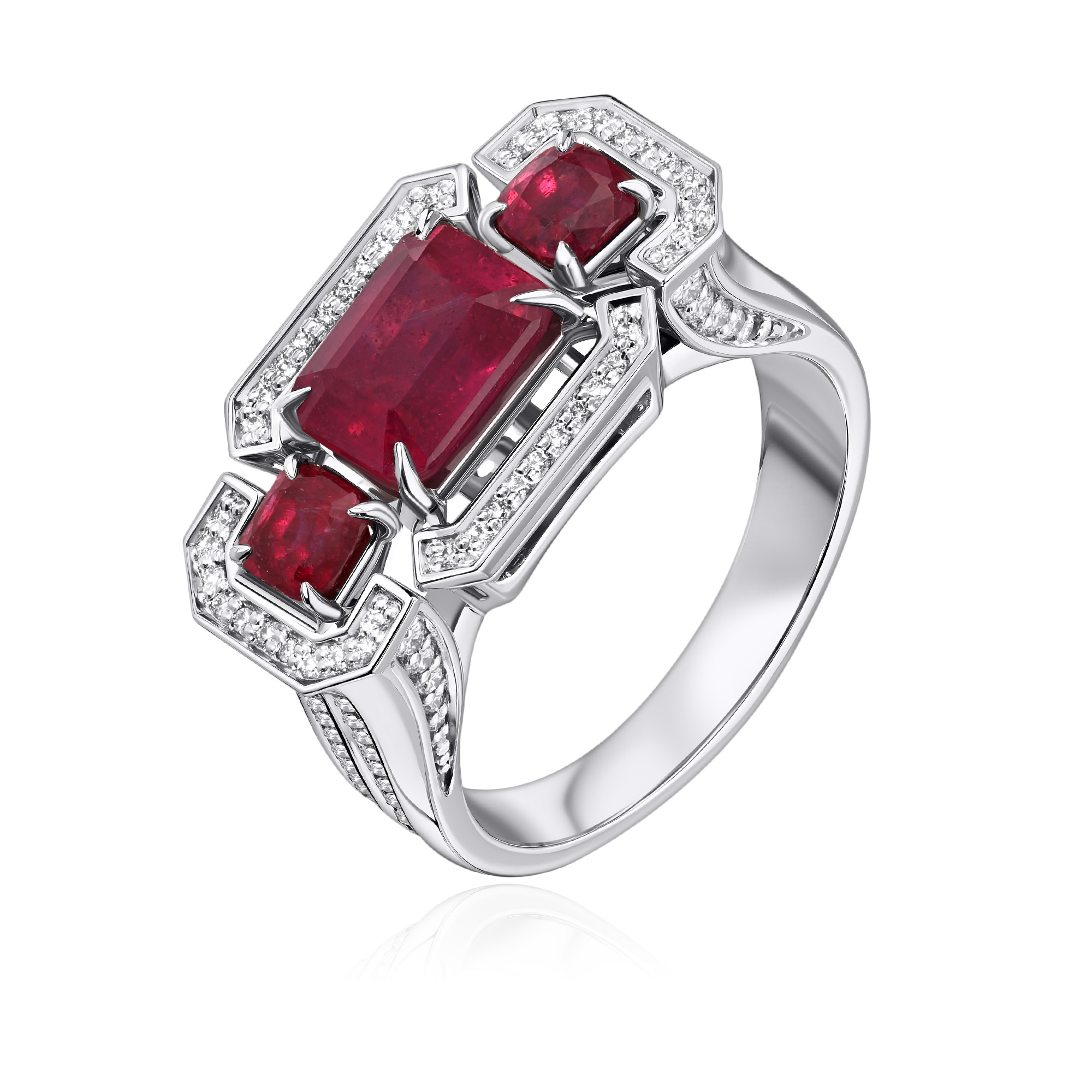 Кольцо из белого золота с рубинами 3.085 ct и бриллиантами