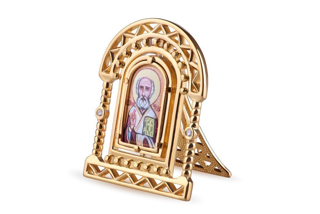 Икона «Николай Чудотворец» из серебра с фианитами