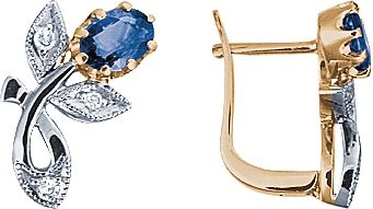 Серьги из красного золота с бриллиантами и сапфирами