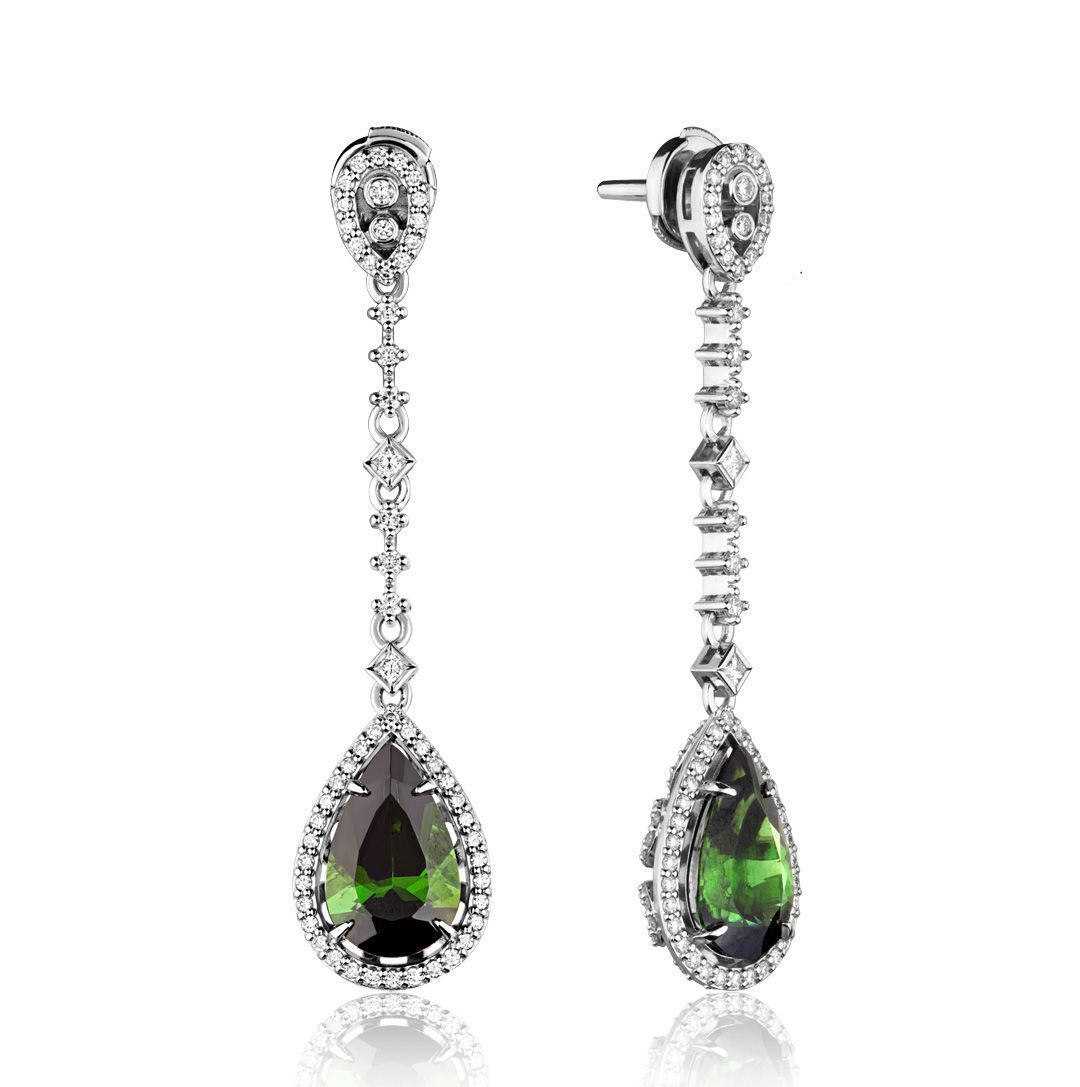 Пусеты из белого золота с турмалинами 6.82 ct и бриллиантами