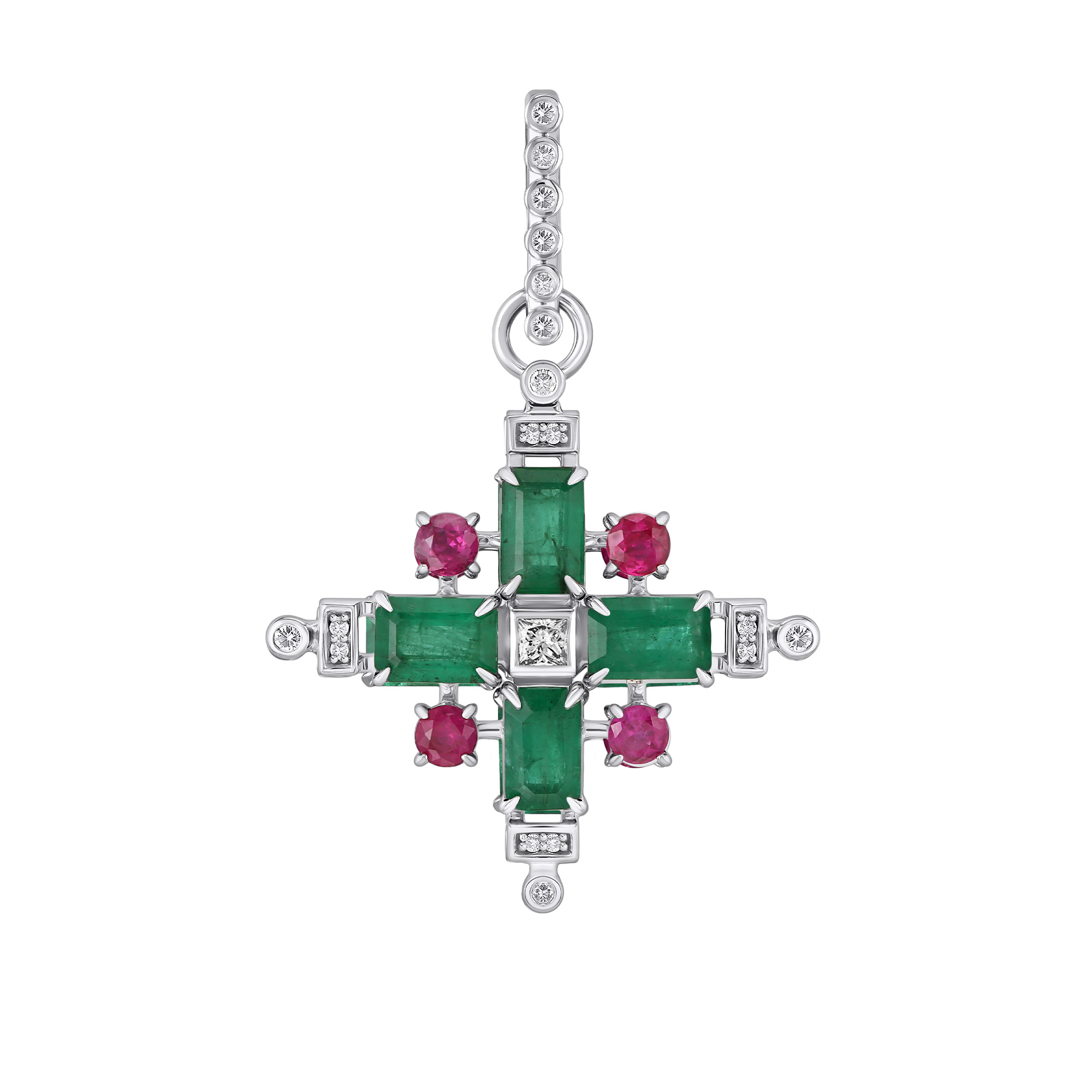 Подвеска из белого золота с изумрудами, рубинами и бриллиантами