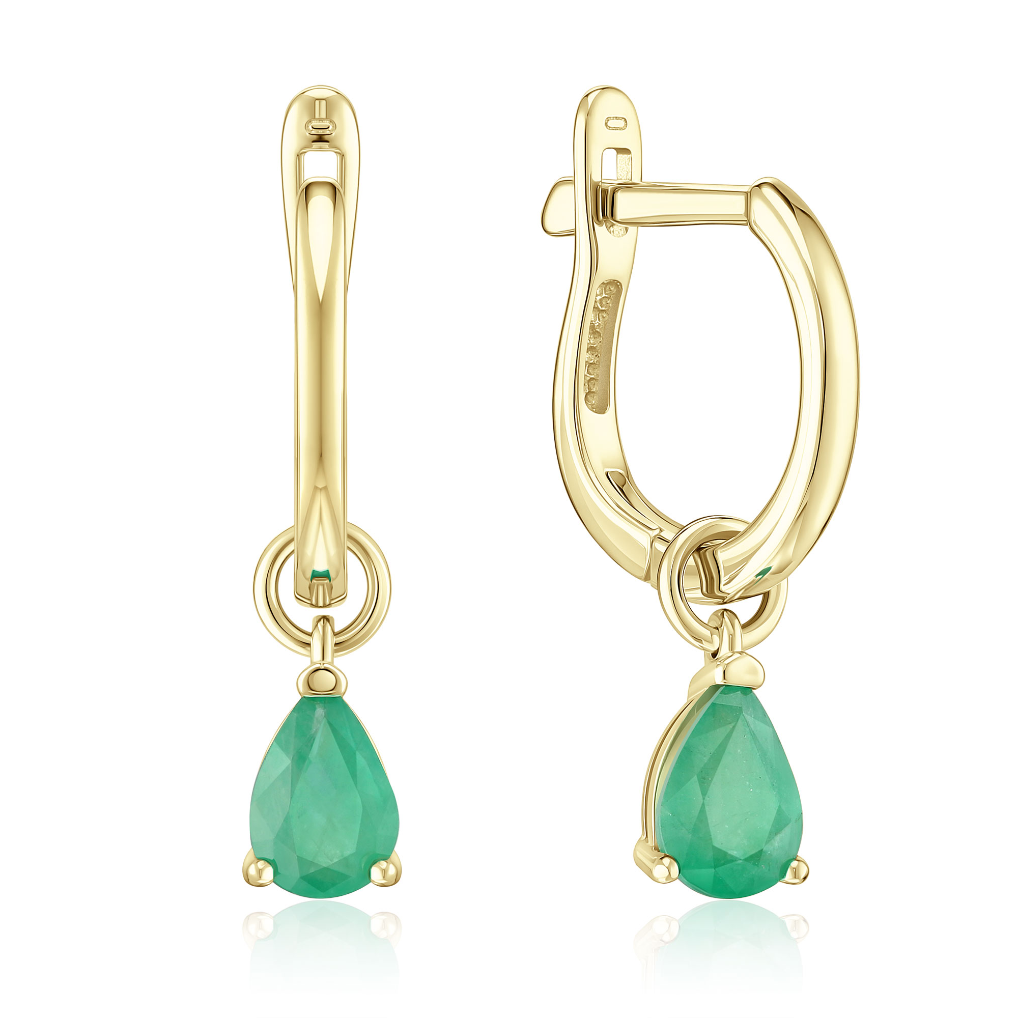 Серьги из желтого золота с изумрудами