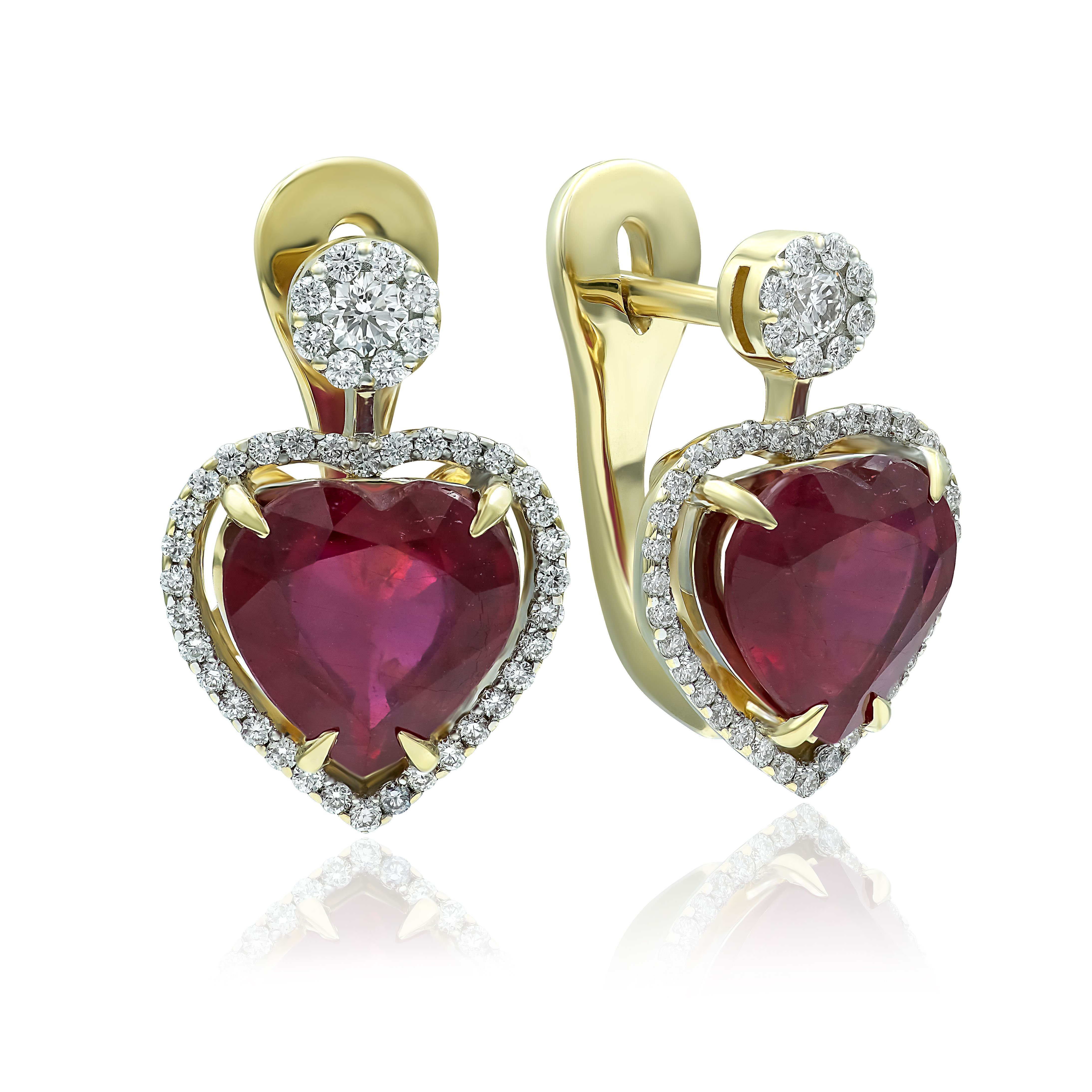 Серьги из желтого золота с рубинами и бриллиантами