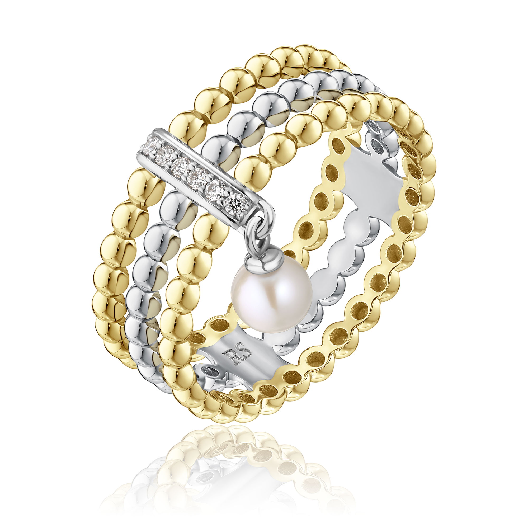 Кольцо из желтого золота с бриллиантами и жемчугом