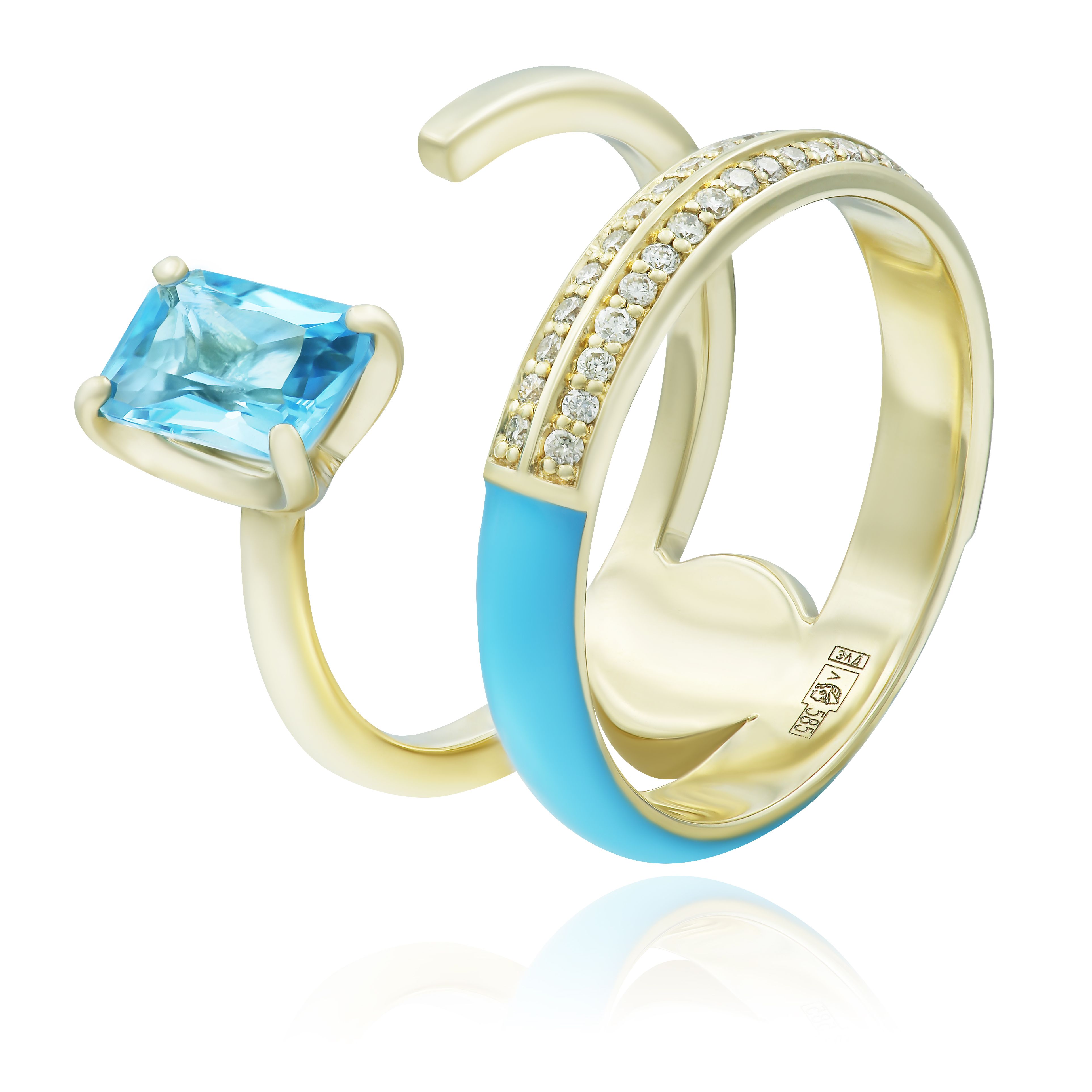 Кольцо из желтого золота с топазом и бриллиантами