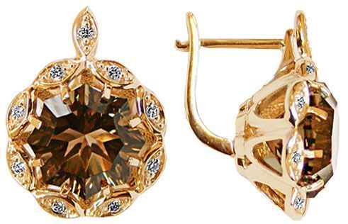 Серьги из красного золота с кварцем и бриллиантом
