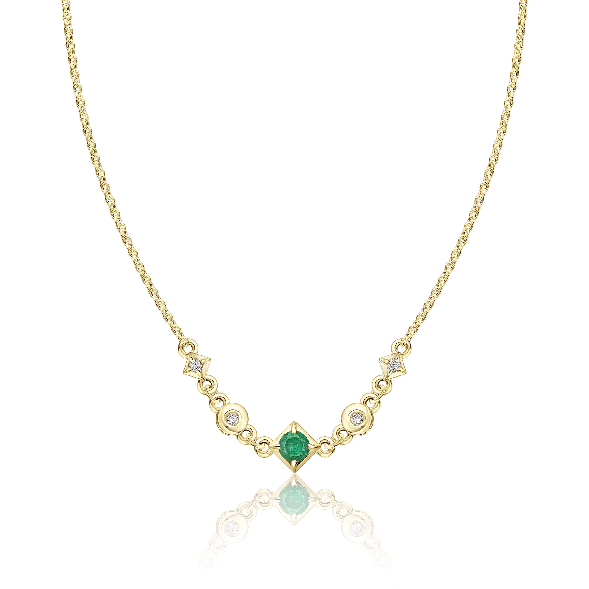 Колье из желтого золота с бриллиантами и изумрудом