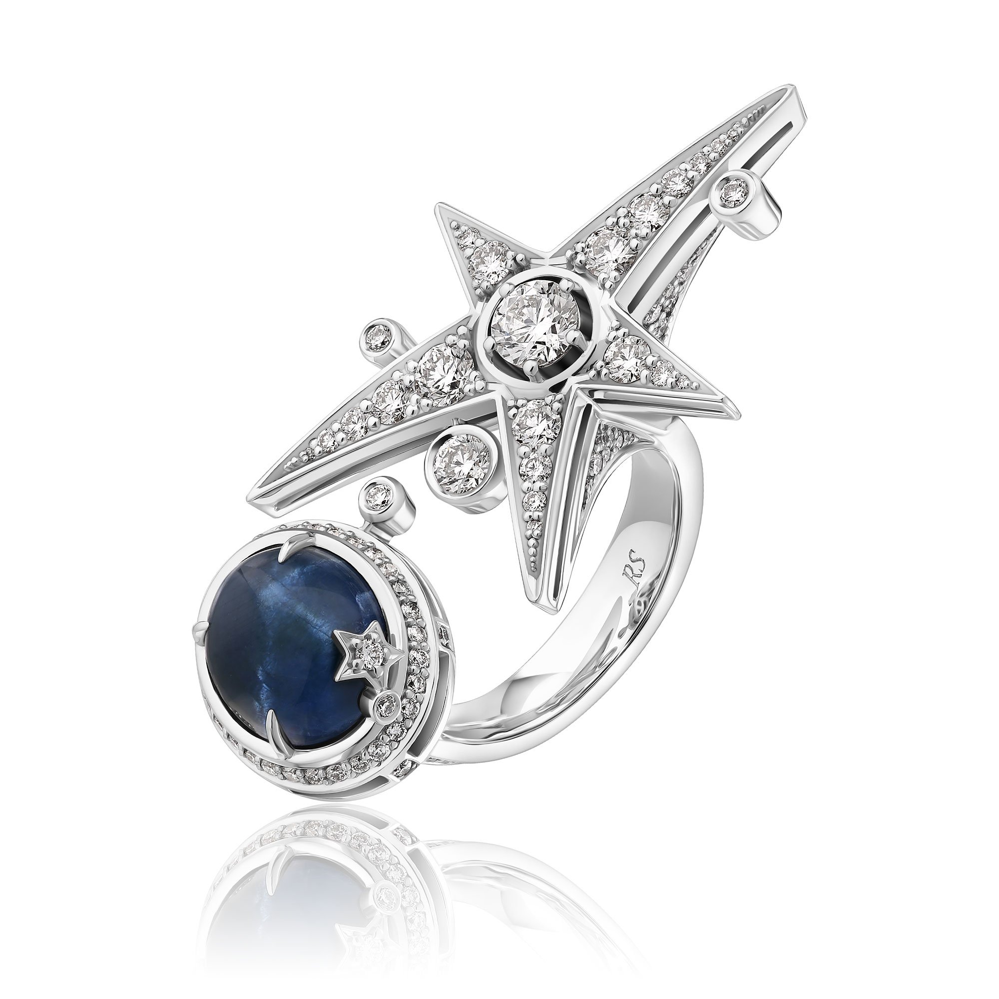 Кольцо из белого золота с бриллиантами и сапфиром 8.38 ct