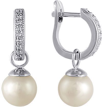 Серьги из белого золота с бриллиантами и жемчугом