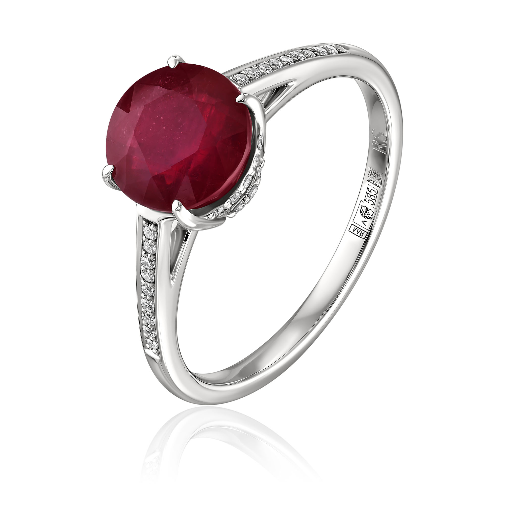 Кольцо из белого золота с бриллиантами и рубином