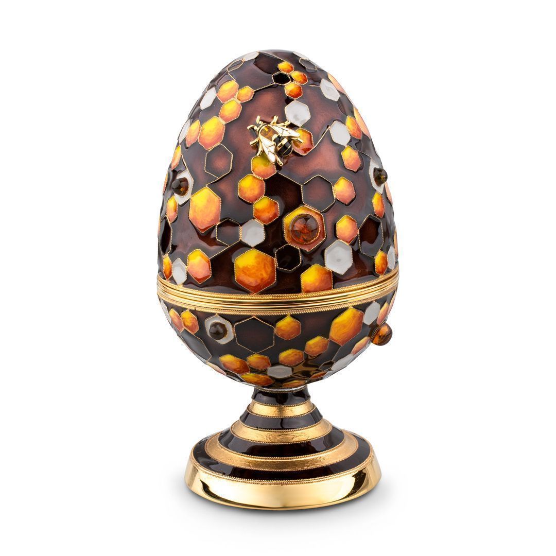 Яйцо-шкатулка «Медовый» из меди с янтарём