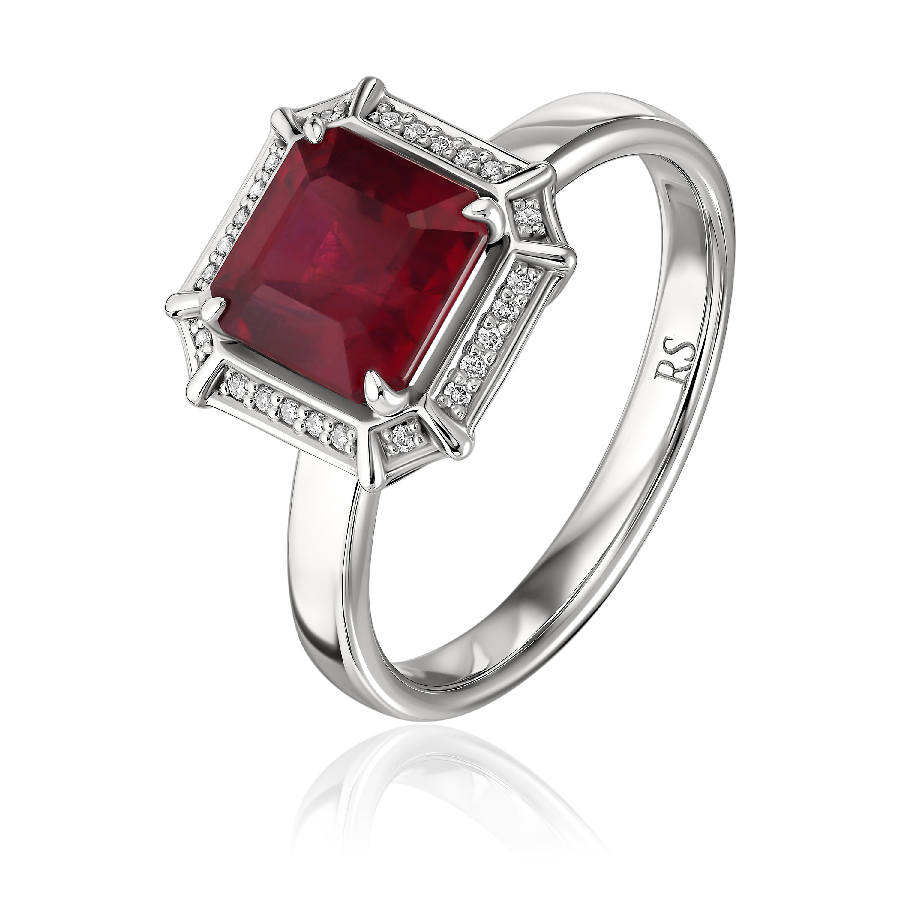 Кольцо из белого золота с бриллиантами и рубином 2.45 ct