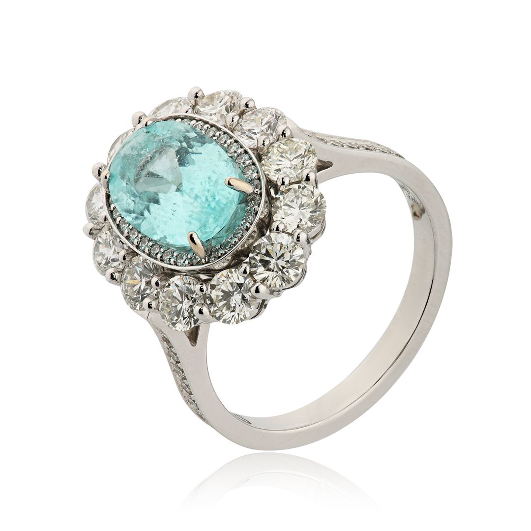 Кольцо с турмалином параиба 2.18 ct и бриллиантами