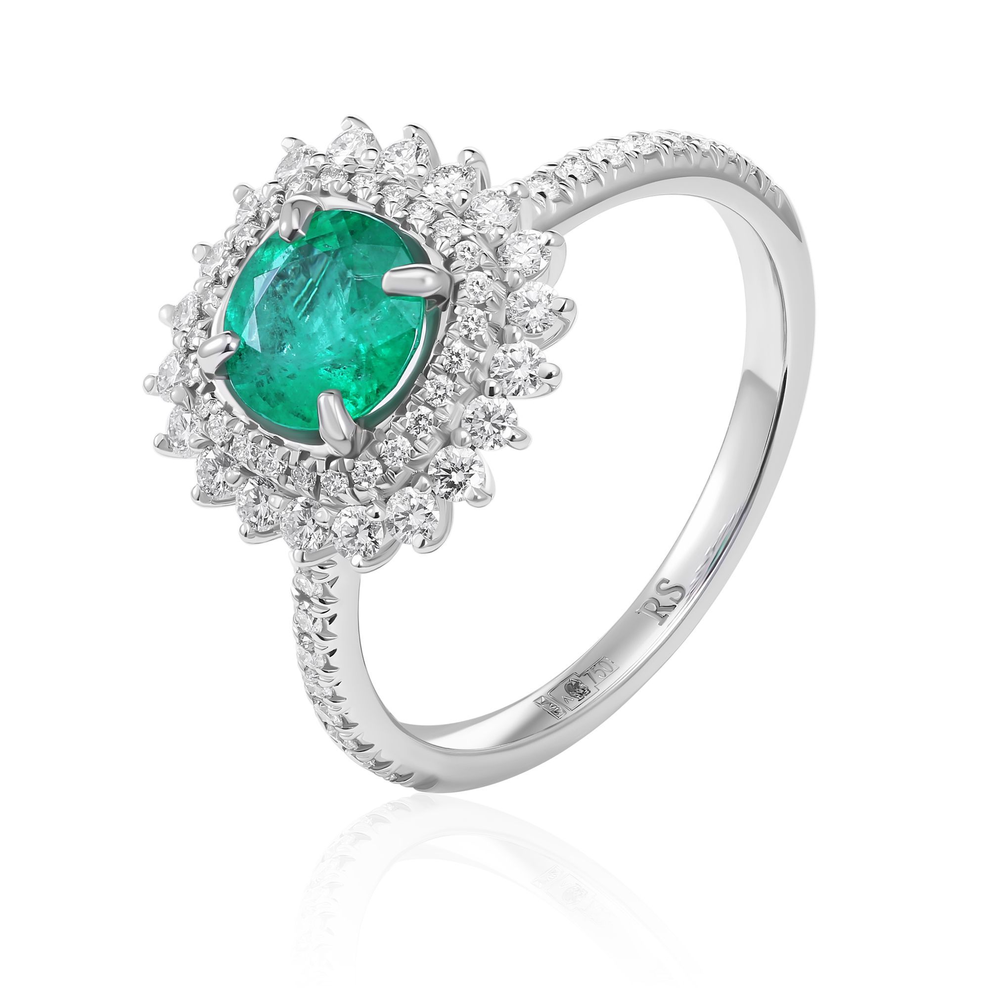 Кольцо из белого золота с бриллиантами и изумрудом 1.26 ct