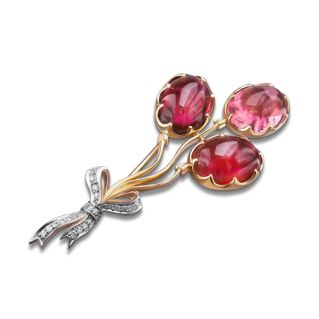 Брошь из желтого золота с турмалинами и бриллиантами