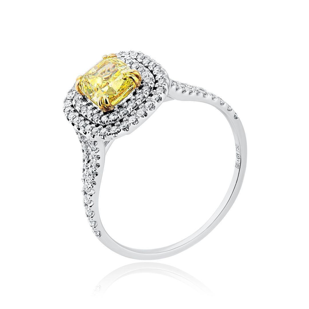 Кольцо из белого золота с желтым бриллиантом 1.26 ct