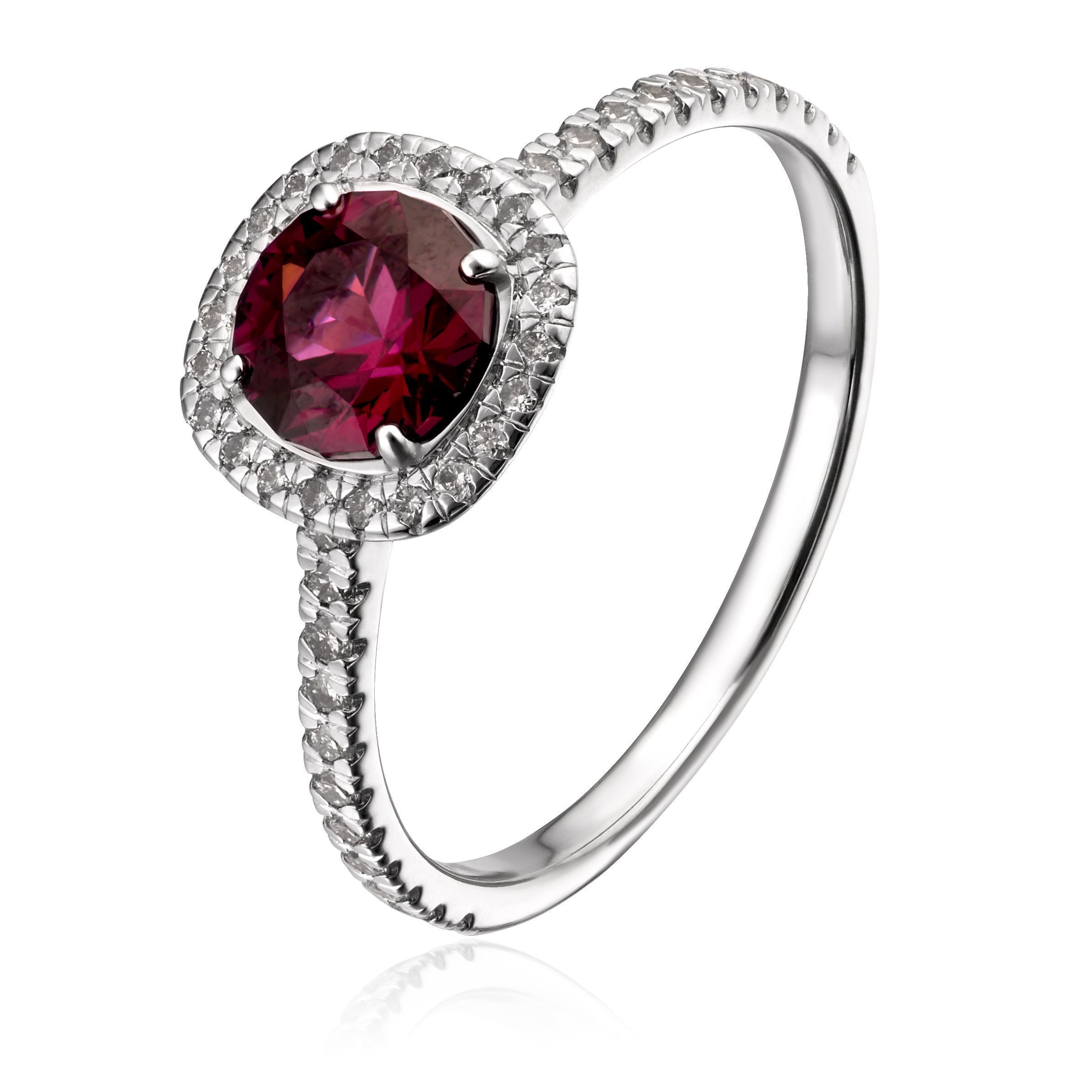 Кольцо из белого золота с гранатом и бриллиантами