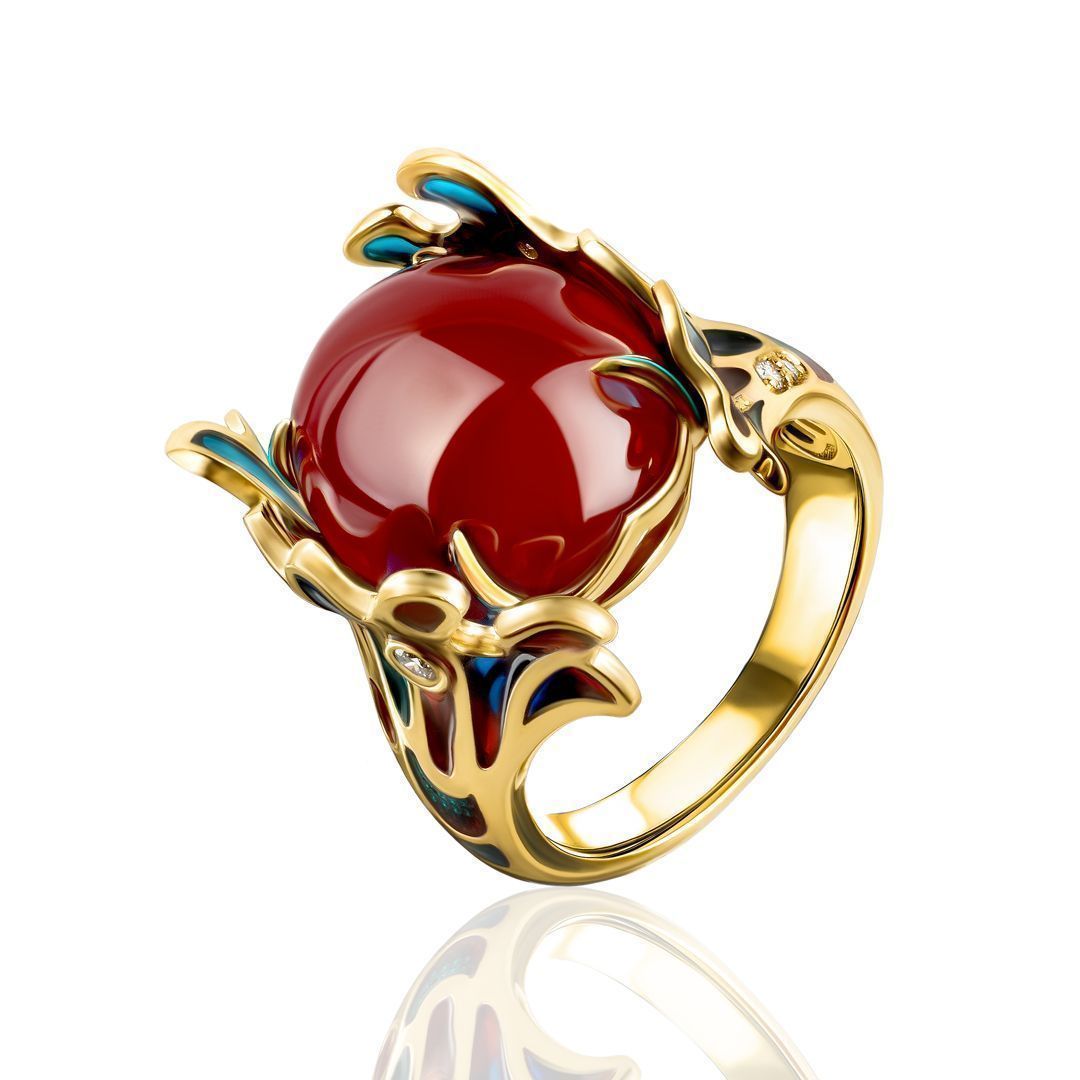 Кольцо «Oceans red» из желтого золота с рубином 7.8 ct и бриллиантом