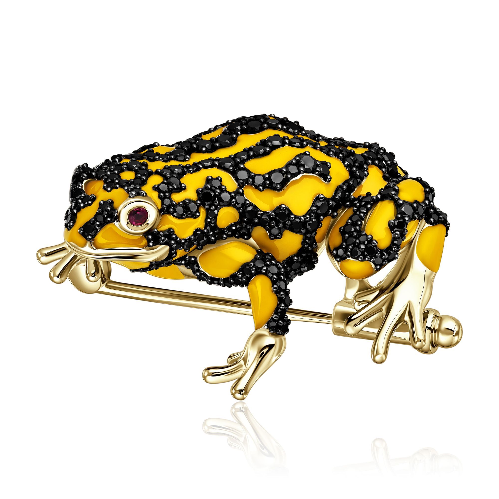 Брошь из желтого золота с бриллиантами и рубинами