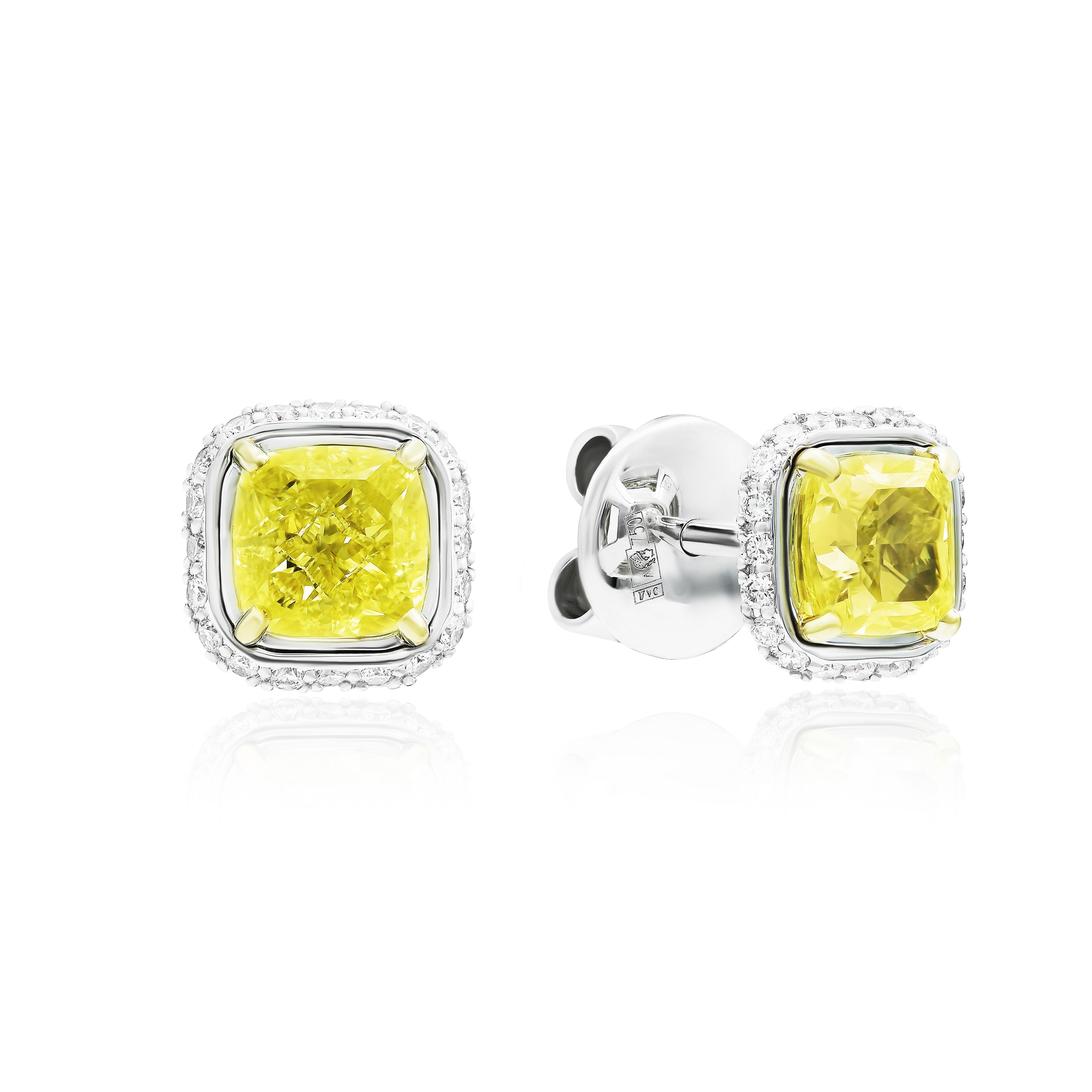 Пусеты из белого золота с желтыми бриллиантами 2.73 ct
