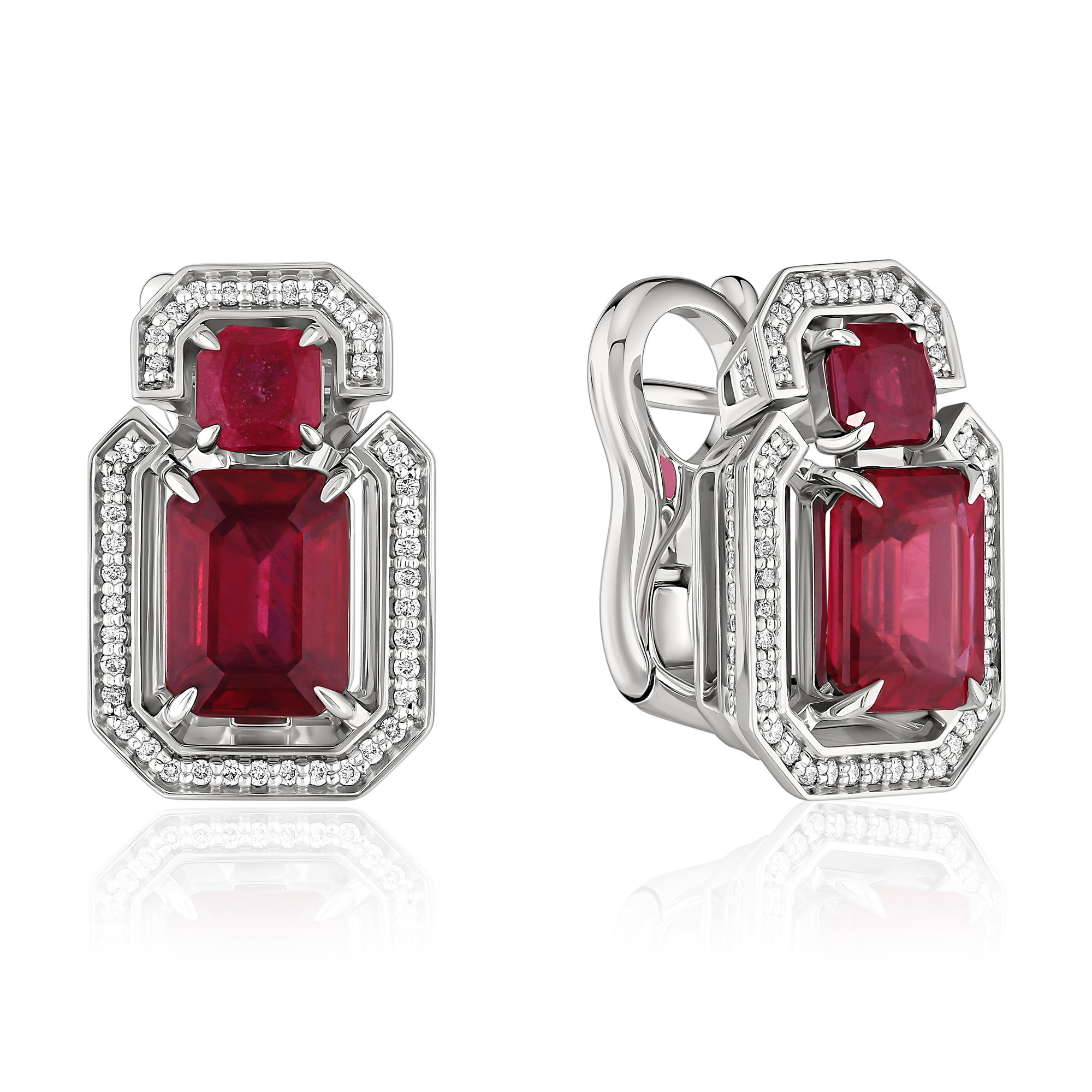 Серьги из белого золота с рубинами 5.33 ct и бриллиантами