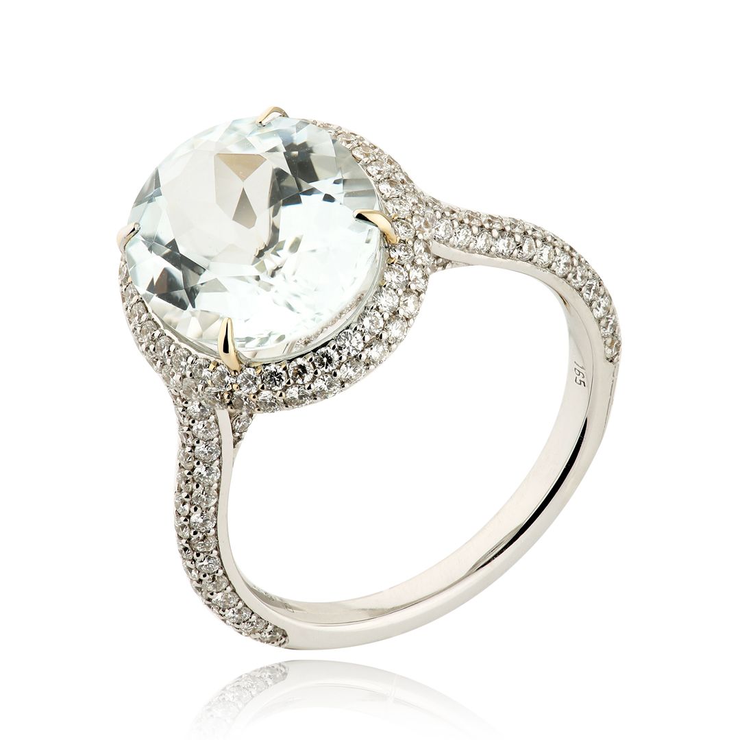 Кольцо из белого золота с аквамарином 4.7 ct и бриллиантами